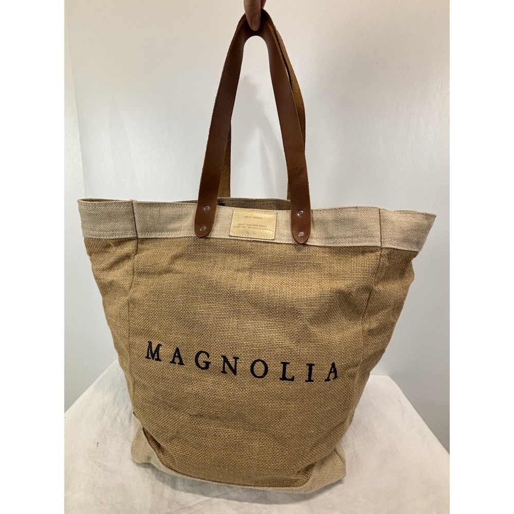 MAGNOLIA Market Apolis Large Shopping Tote Bag Jute Burlap Leather Handles